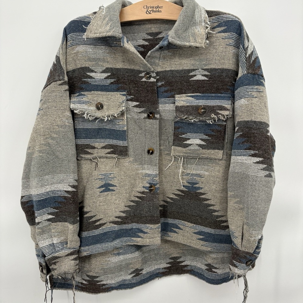 Dist. Aztec Print Shacket Southwestern Shirt Jacket Sherpa Western‎ Button L/XL